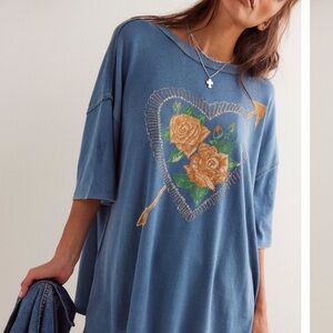 Free People Navy Combo Top with Floral Design